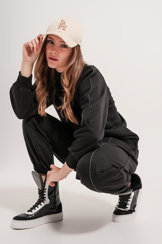 Joggers with drawstring waist and front seam in black | Just Cool Beans — pants | bottoms
