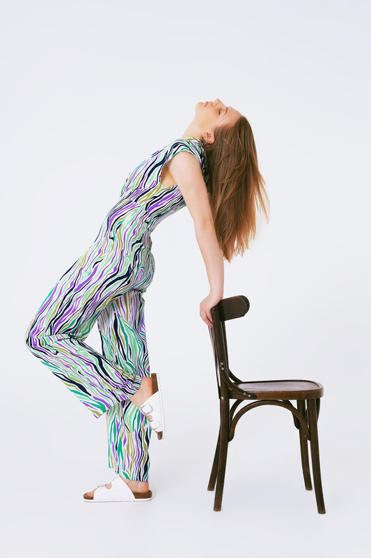 Jumpsuit with smoking collard in multicolored abstract print | Just Cool Beans — dresses