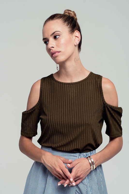Khaki cold shoulder top | Just Cool Beans — tops
