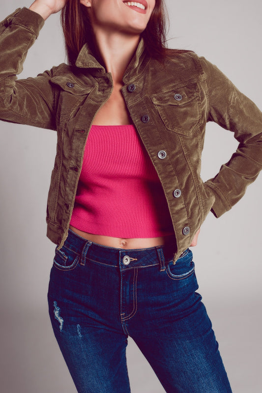 Khaki cropped cord jacket | Just Cool Beans — coats and jackets | jackets