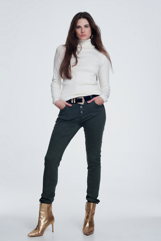 Khaki jeans with button closure | Just Cool Beans — jeans | the denim shop