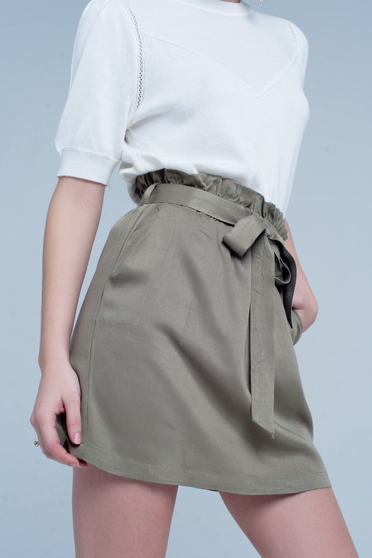 Khaki mini skirt with bow detail | Just Cool Beans — skirts