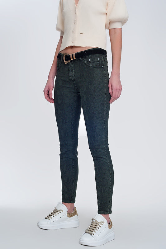 Khaki super skinny reversible pants with snake print | Just Cool Beans — jeans | bottoms