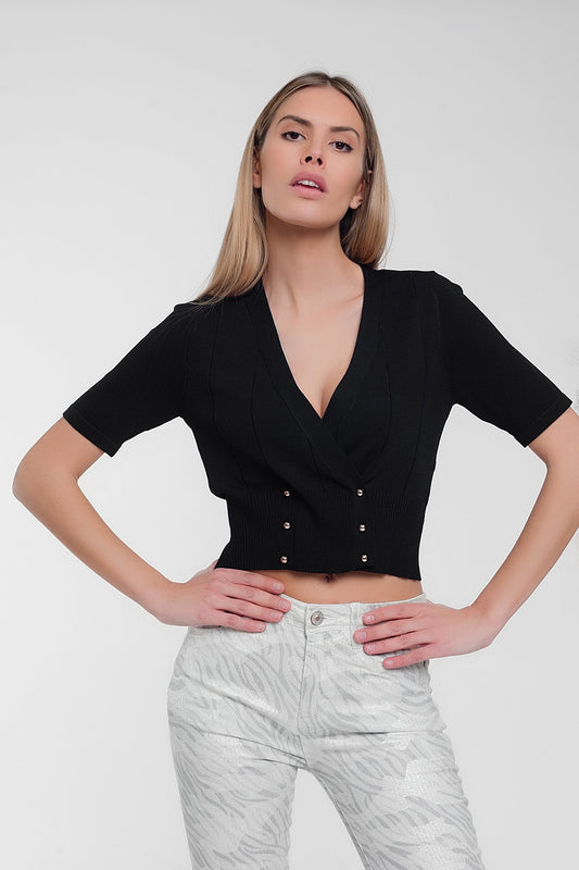 Knit button through cardi top in black | Just Cool Beans — sweaters | tops