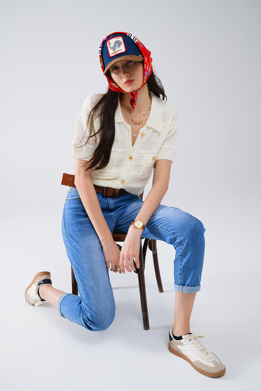 Knitted cardigan button up shirt with chestpockets | Just Cool Beans — sweaters | tops