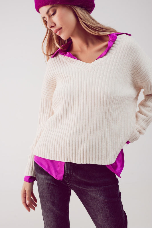 Knitted chenille jumper in cream | Just Cool Beans — sweaters | tops