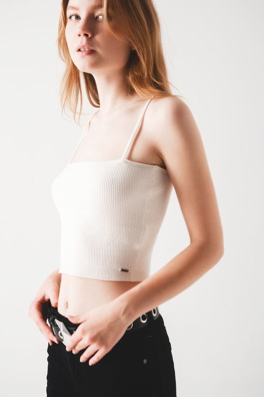 Knitted clean ribbed tank top in cream | Just Cool Beans — sweaters | tops