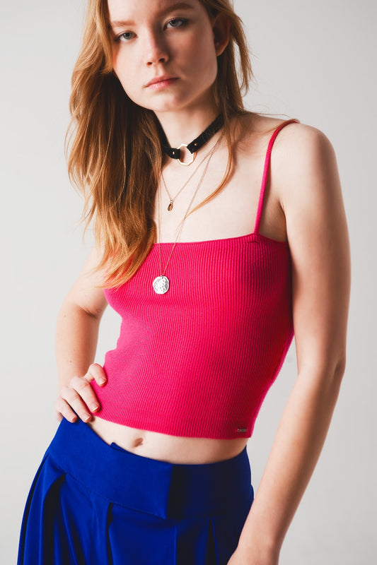 Knitted clean ribbed tank top in fucshia | Just Cool Beans — sweaters | tops