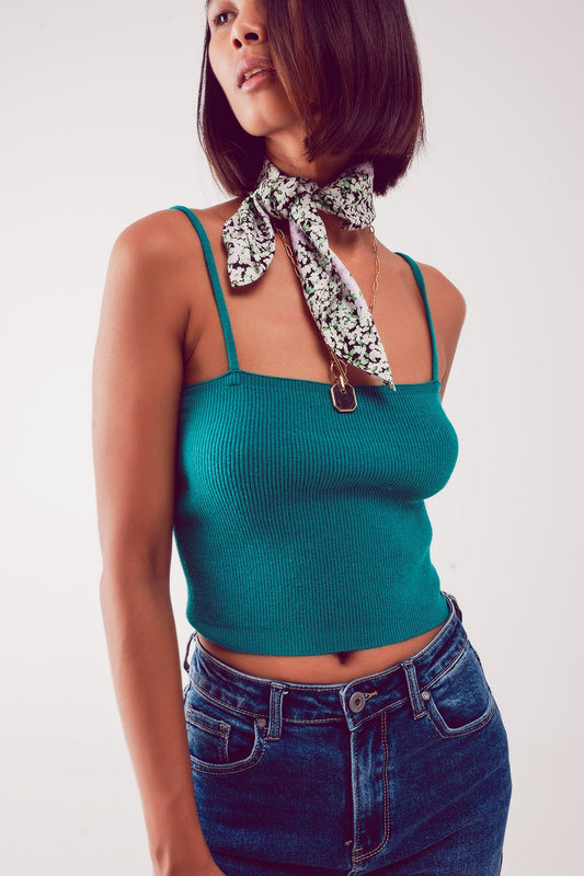 Knitted clean ribbed tank top in green | Just Cool Beans — sweaters | tops