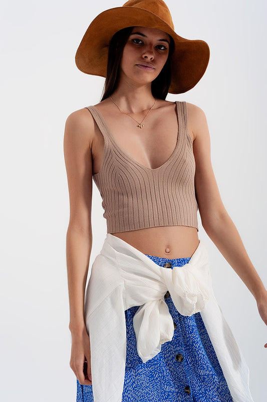 Knitted crop top in beige | Just Cool Beans — sweaters | tops