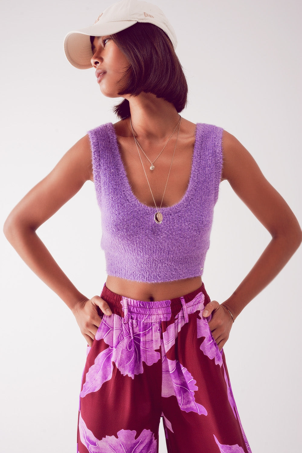 Knitted crop top in purple | Just Cool Beans — sweaters | tops