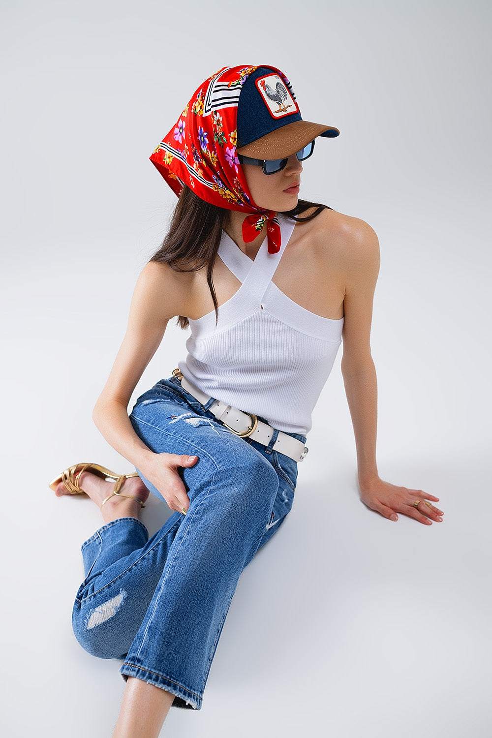 Knitted cross front cropped top in white | Just Cool Beans — sweaters | tops