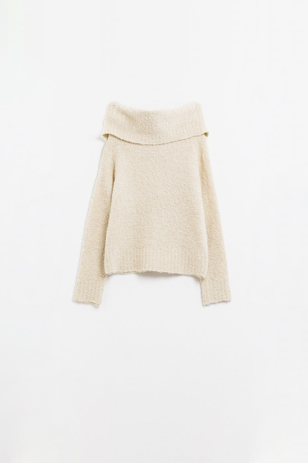 Knitted fluffy boat neck sweater in cream | Just Cool Beans — sweaters | tops