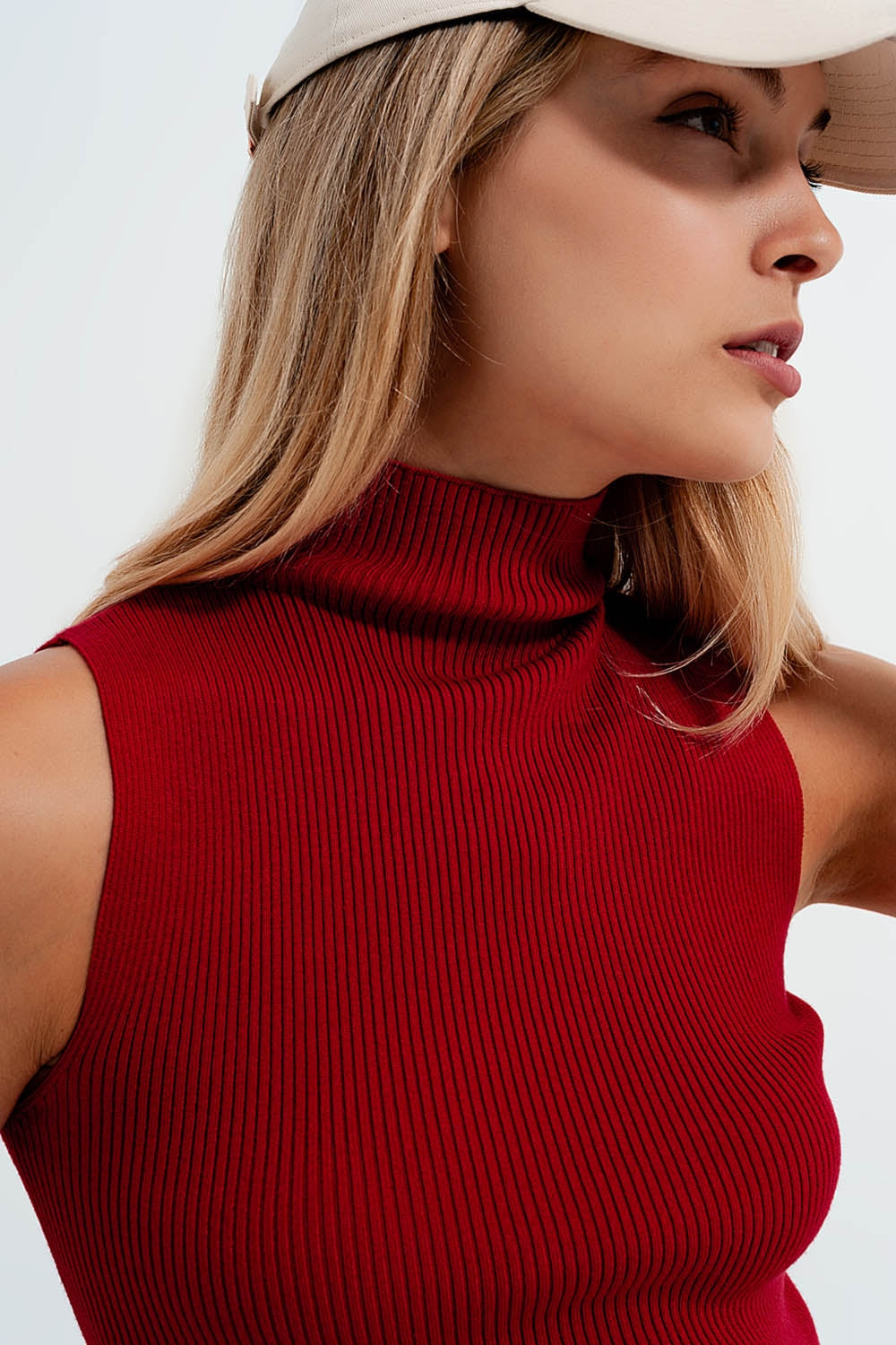 Knitted high neck top in red | Just Cool Beans — sweaters | tops