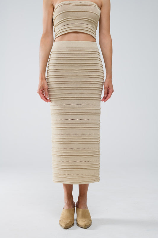 Knitted midi pencil skirt in beige | Just Cool Beans — skirts