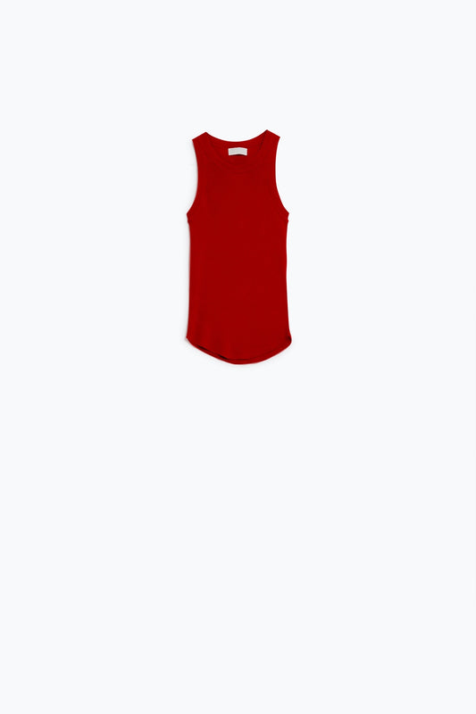 Knitted sleeveless top in red | Just Cool Beans — sweaters | tops