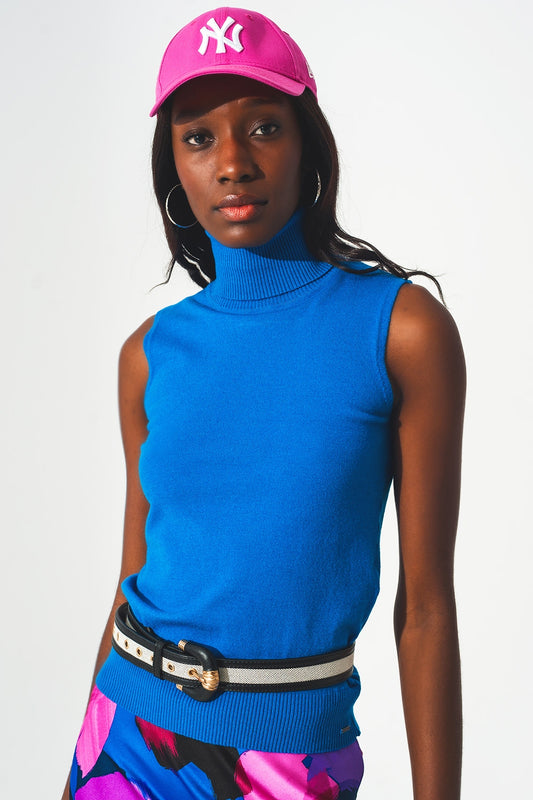 Knitted tank jumper in blue | Just Cool Beans — sweaters | tops