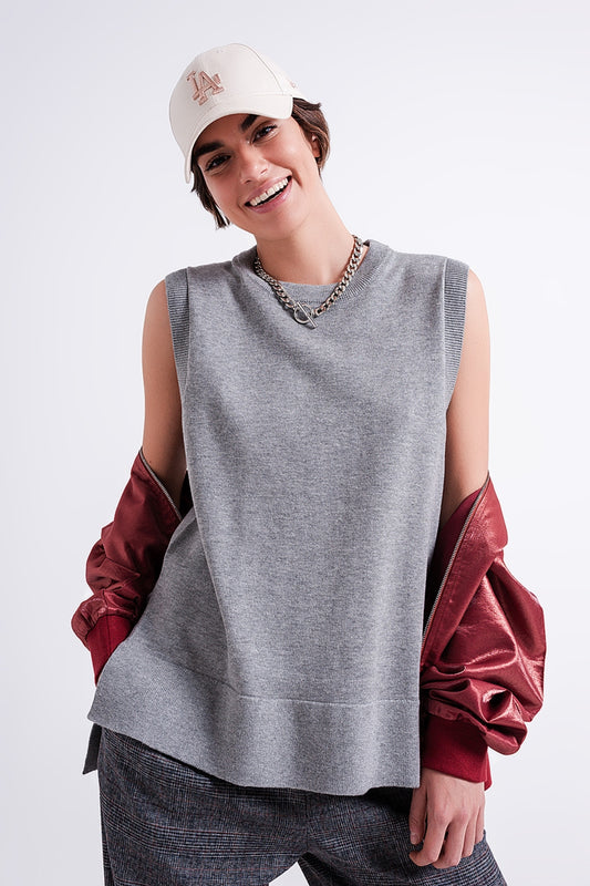 Knitted vest in grey | Just Cool Beans — sweaters | tops