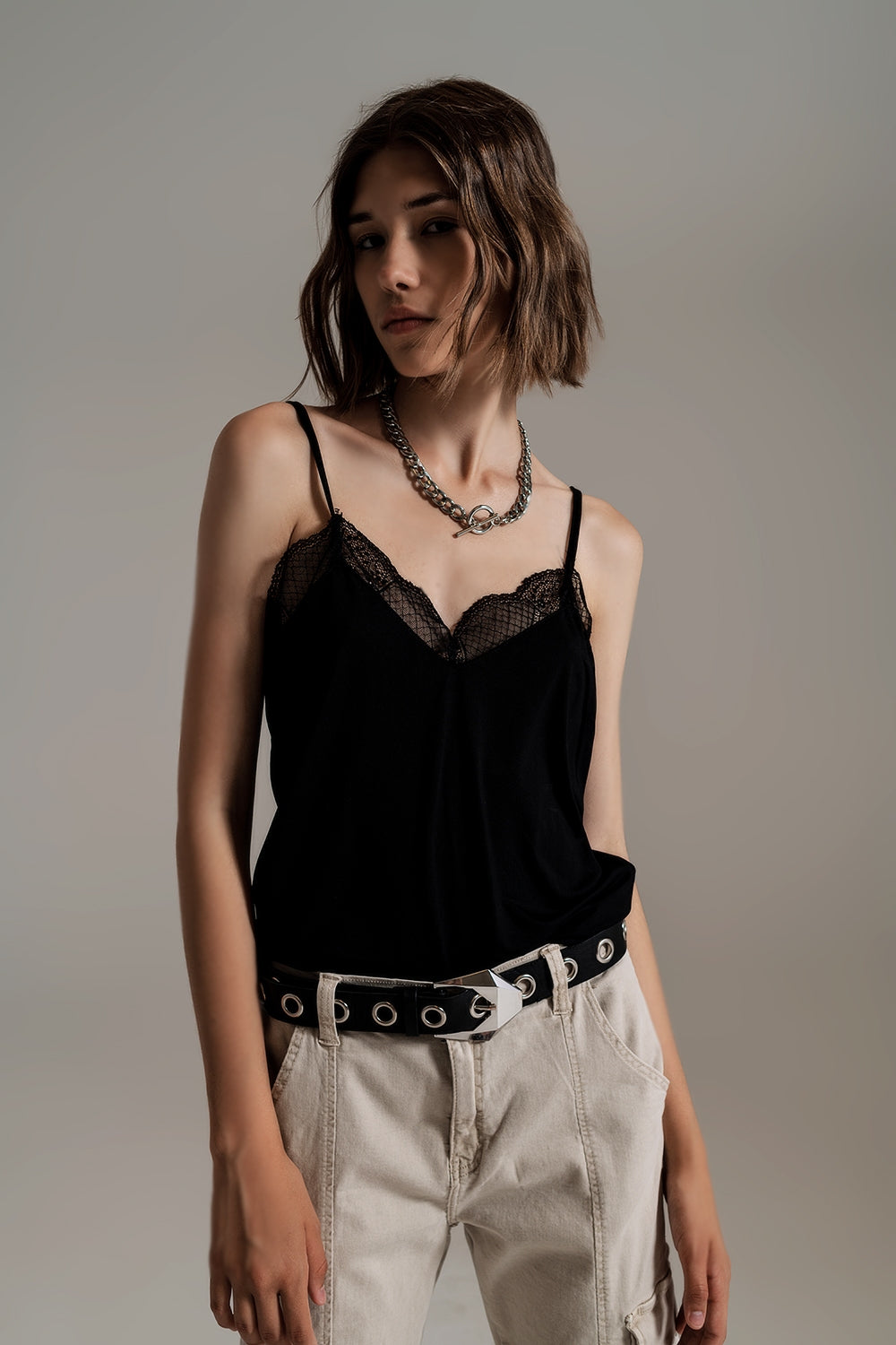 Lace detail cami top in black | Just Cool Beans — tops