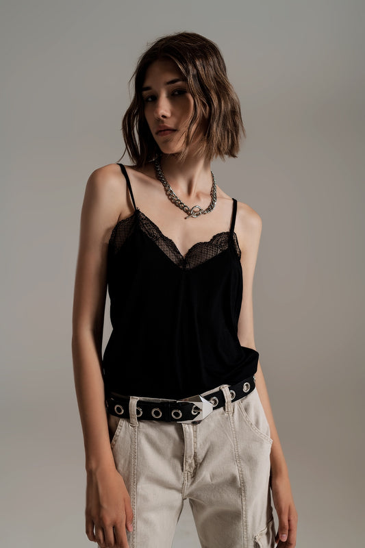 Lace detail cami top in black | Just Cool Beans — tops