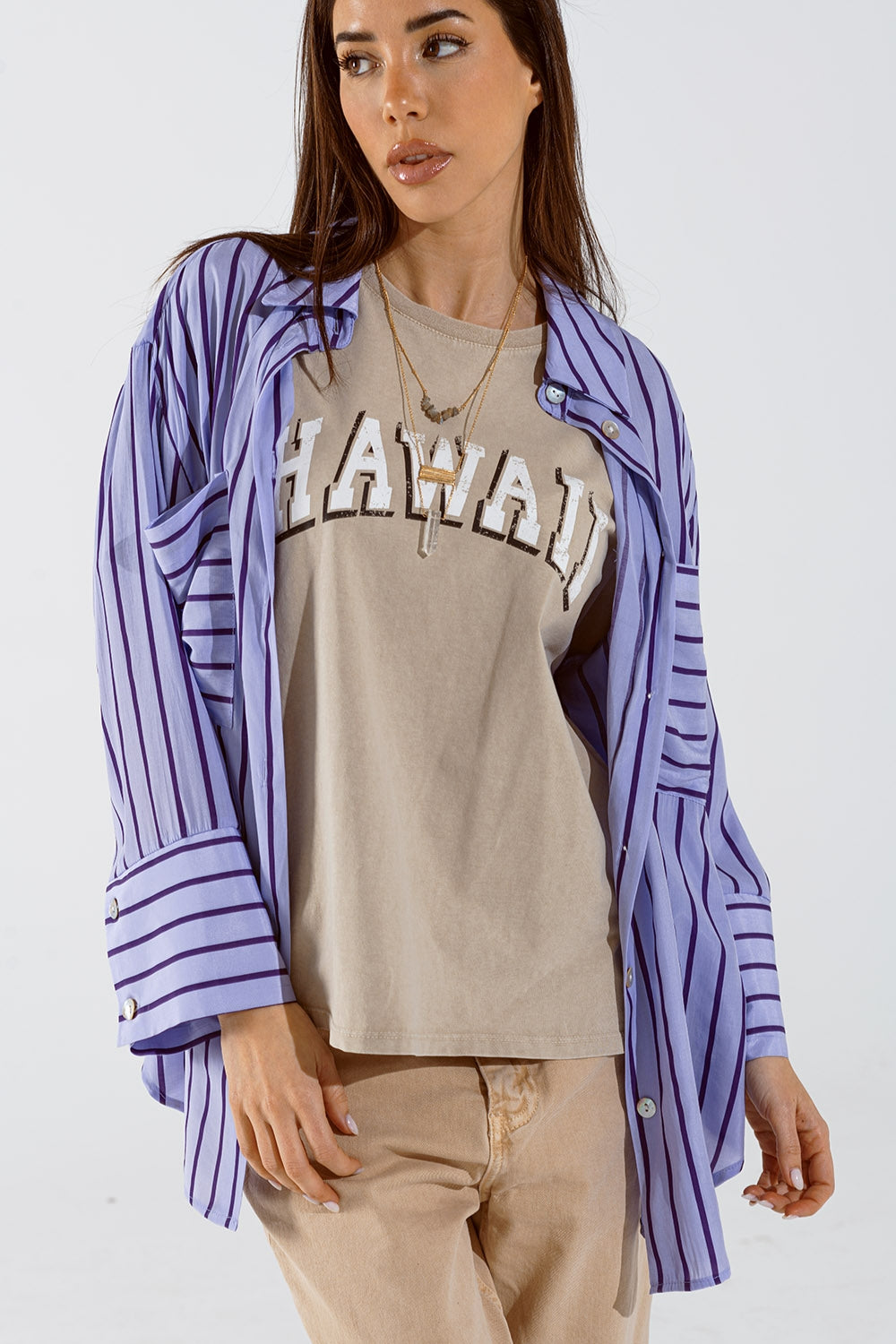 Lavander shirt with purple stripes and chest pockets | Just Cool Beans — shirts | nan