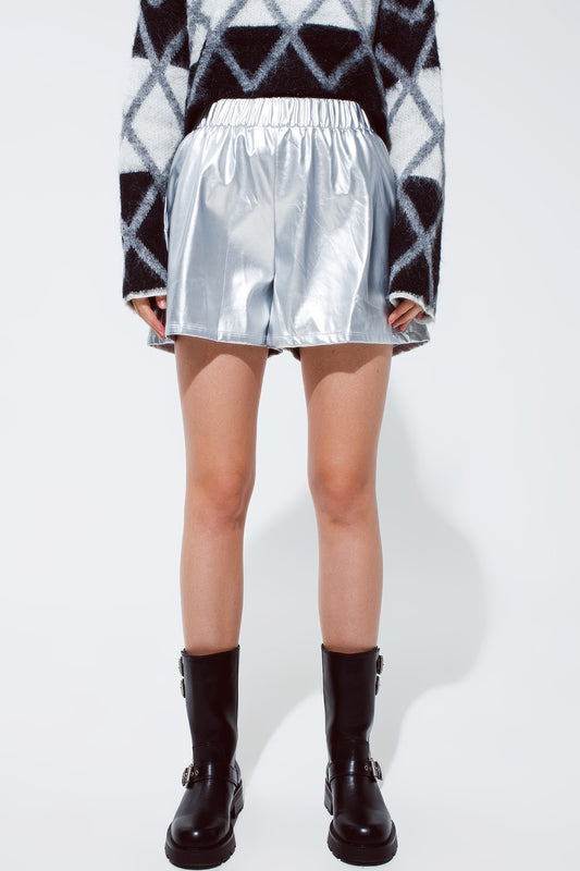 Leather silver metallic shorts | Just Cool Beans — pants | bottoms