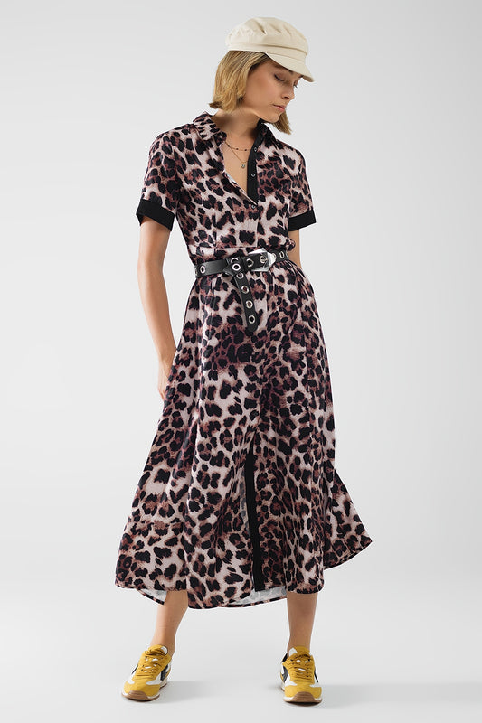 Leopard print buttoned maxi dress with satin detail | Just Cool Beans — dresses