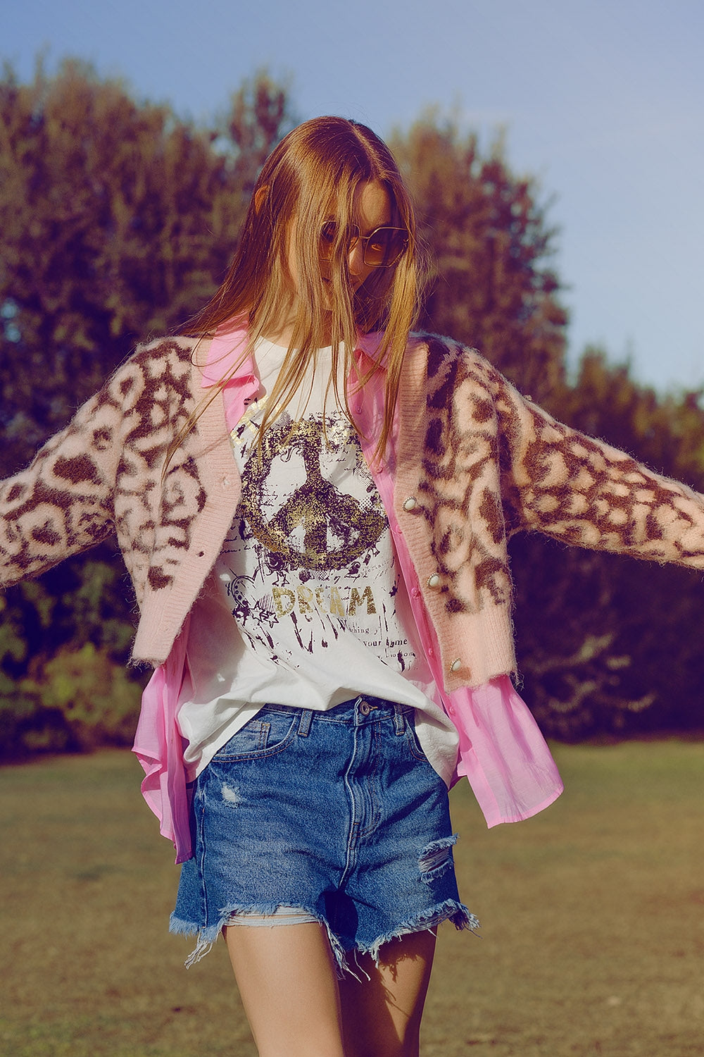 Leopard print cardigan with wool in pink | Just Cool Beans — sweaters | tops