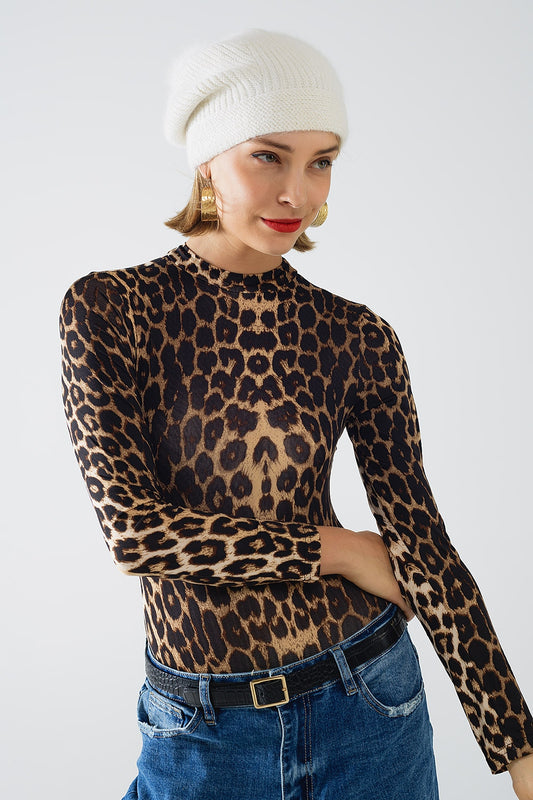 Leopard print spandex body with long sleeve | Just Cool Beans — tops