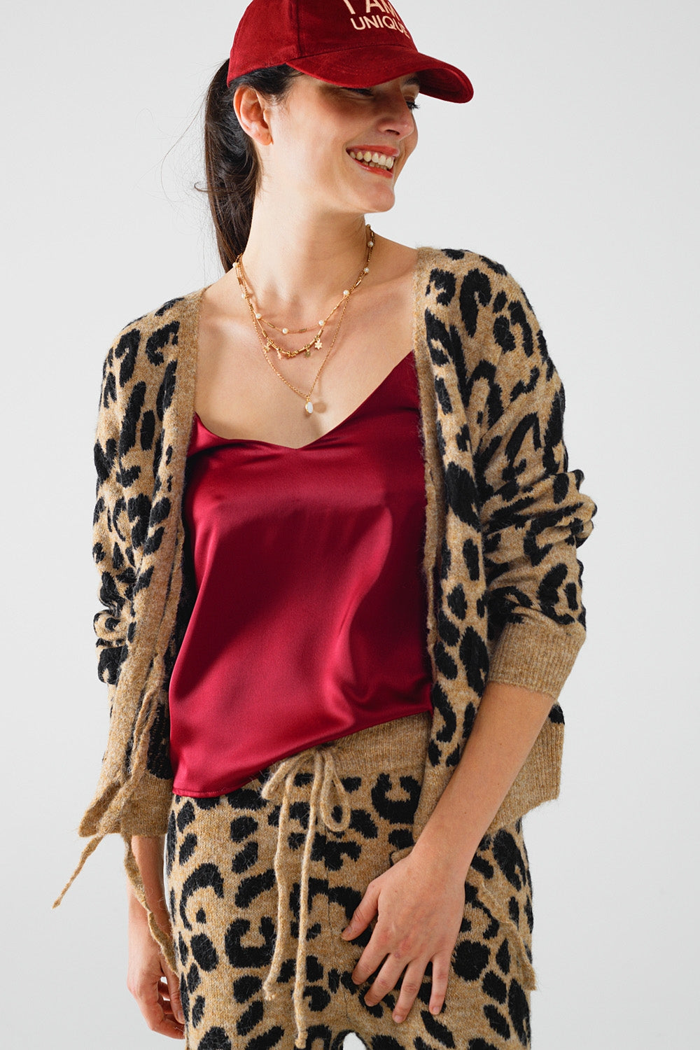 Leopard printed long sleeve cardigan with bows detail | Just Cool Beans — sweaters | tops