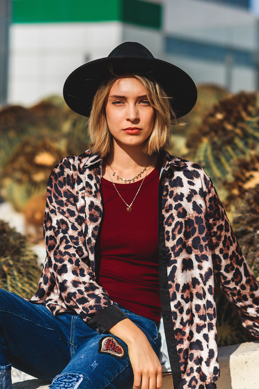 Leopard shirt with black satin detail | Just Cool Beans — shirts | nan