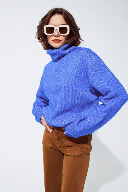 Light blue fluffy sweater with trutleneck | Just Cool Beans — sweaters | tops
