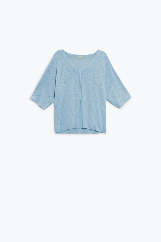 Light blue short sleeve sweater with argyle pattern | Just Cool Beans — sweaters | bottoms