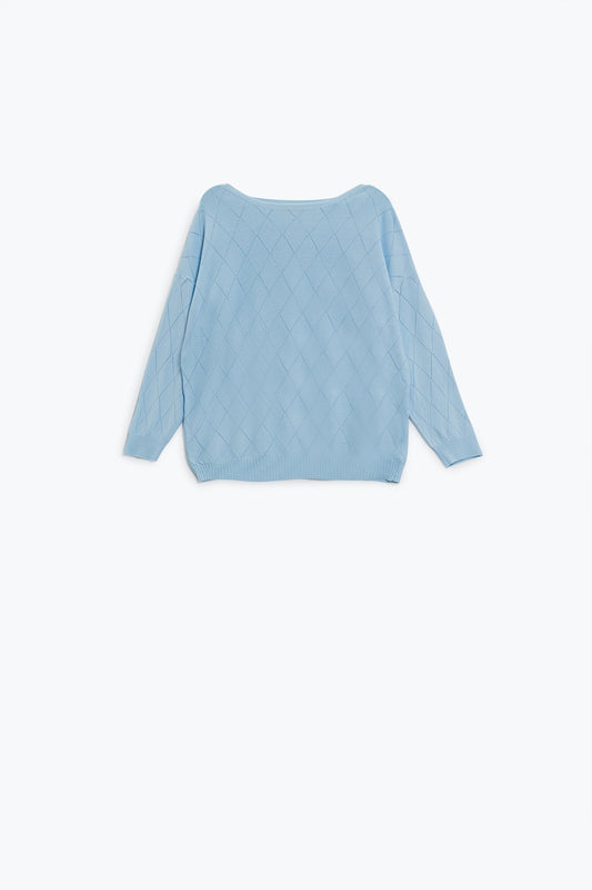 Light blue sweater in argyle print with boat neck | Just Cool Beans — sweaters | tops