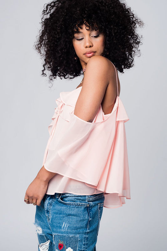 Light pink cold shoulder top | Just Cool Beans — shirts | tops