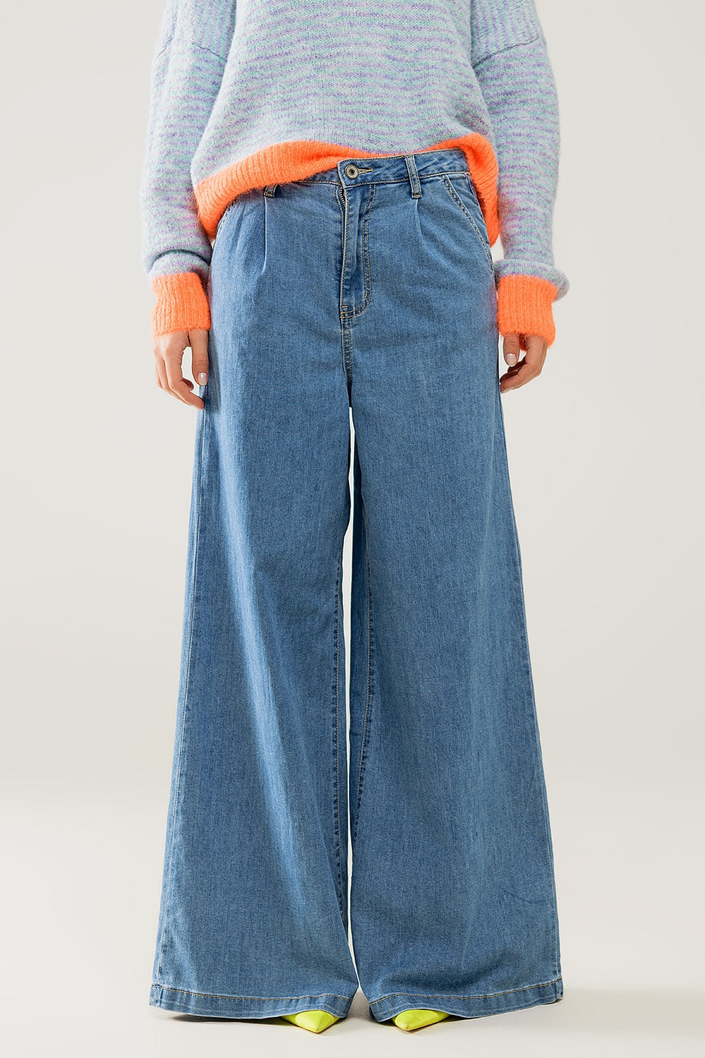 Light wash extra wide leg jeans with pleats | Just Cool Beans — jeans | the denim shop