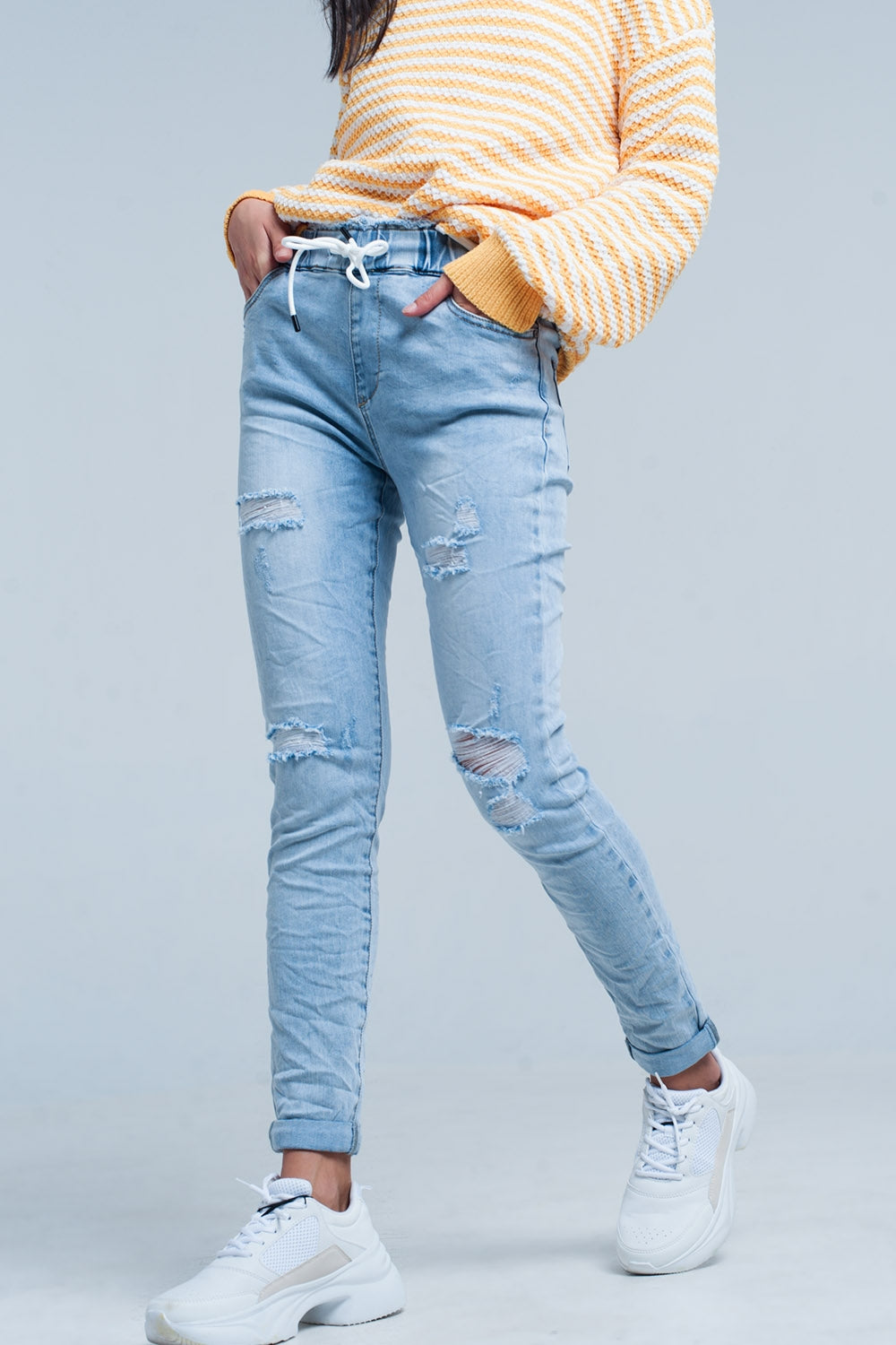 Light wash jogger with drawstring waistband | Just Cool Beans — jeans | bottoms