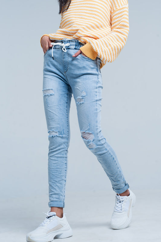 Light wash jogger with drawstring waistband | Just Cool Beans — jeans | bottoms