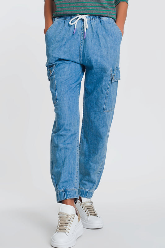 Lightweight denim jogger with pockets in light denim | Just Cool Beans — jeans | bottoms