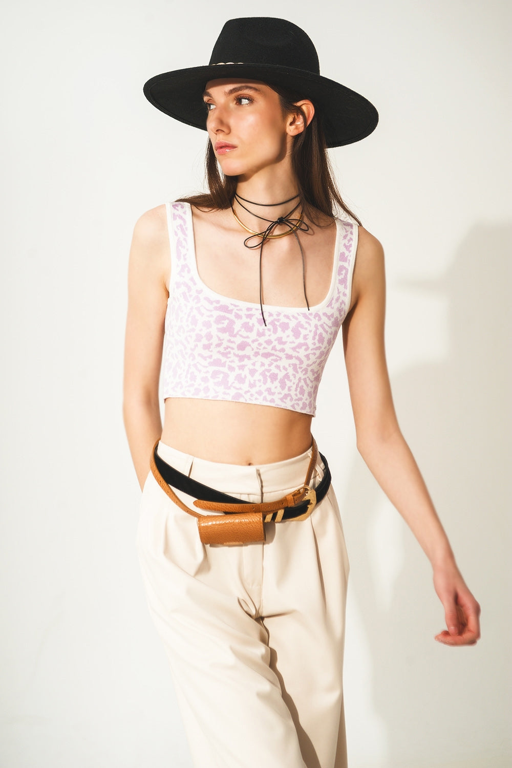 Lightweight knit top in lilac animal print | Just Cool Beans — sweaters | tops