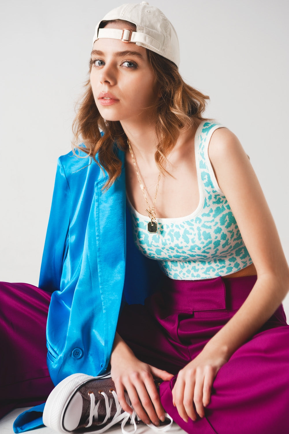 Lightweight knit top in turquoise animal print | Just Cool Beans — shirts | tops