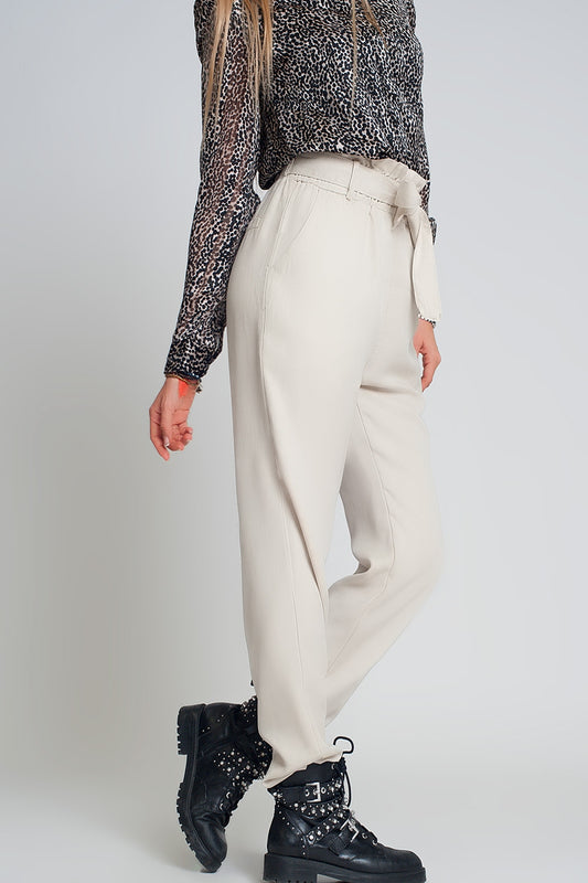 Lightweight pants with tie waist in beige | Just Cool Beans — pants | bottoms