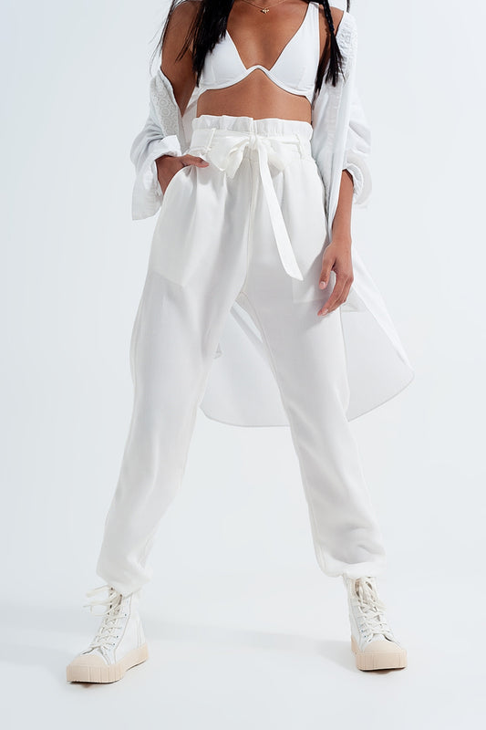 Lightweight pants with tie waist in white | Just Cool Beans — pants | bottoms