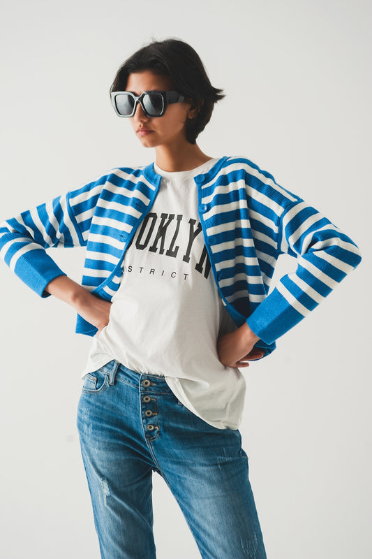 Lightweight stripe cardigan in blue | Just Cool Beans — sweaters | tops