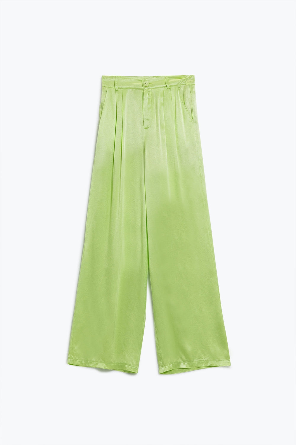 Lime flared satin pants with pockets | Just Cool Beans — pants | bottoms