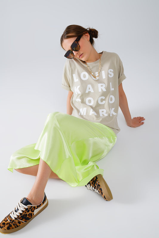 Lime maxi silk skirt with side slit | Just Cool Beans — skirts