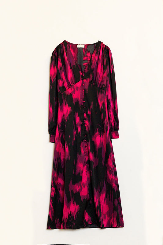 Long printed buttoned dress with v-neck | Just Cool Beans — dresses