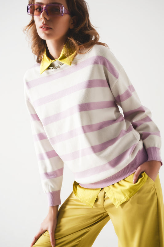 Long purple striped sweater | Just Cool Beans — sweaters | tops