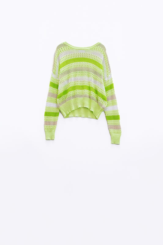 Long sleeve light multicolored sweater with boat neck | Just Cool Beans — sweaters | tops