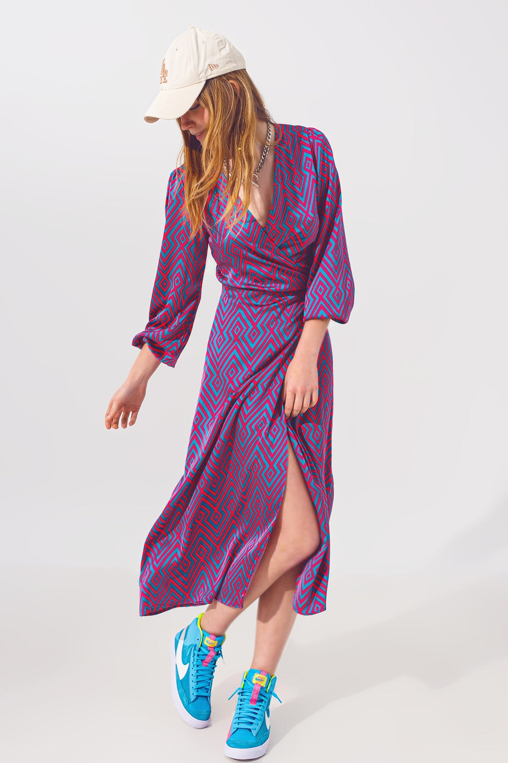 Long sleeve maxi wrap dress in geo print | Just Cool Beans — dresses